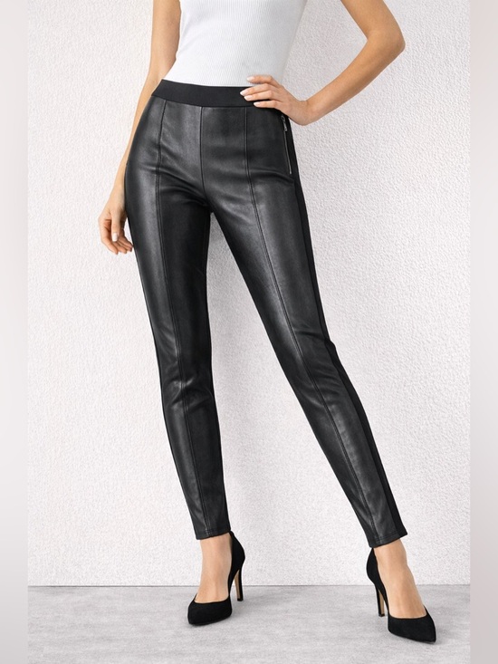 Ann Taylor Pants - Ann Taylor Faux Leather Front Panel Pants Black Pull On Leggings Size 6